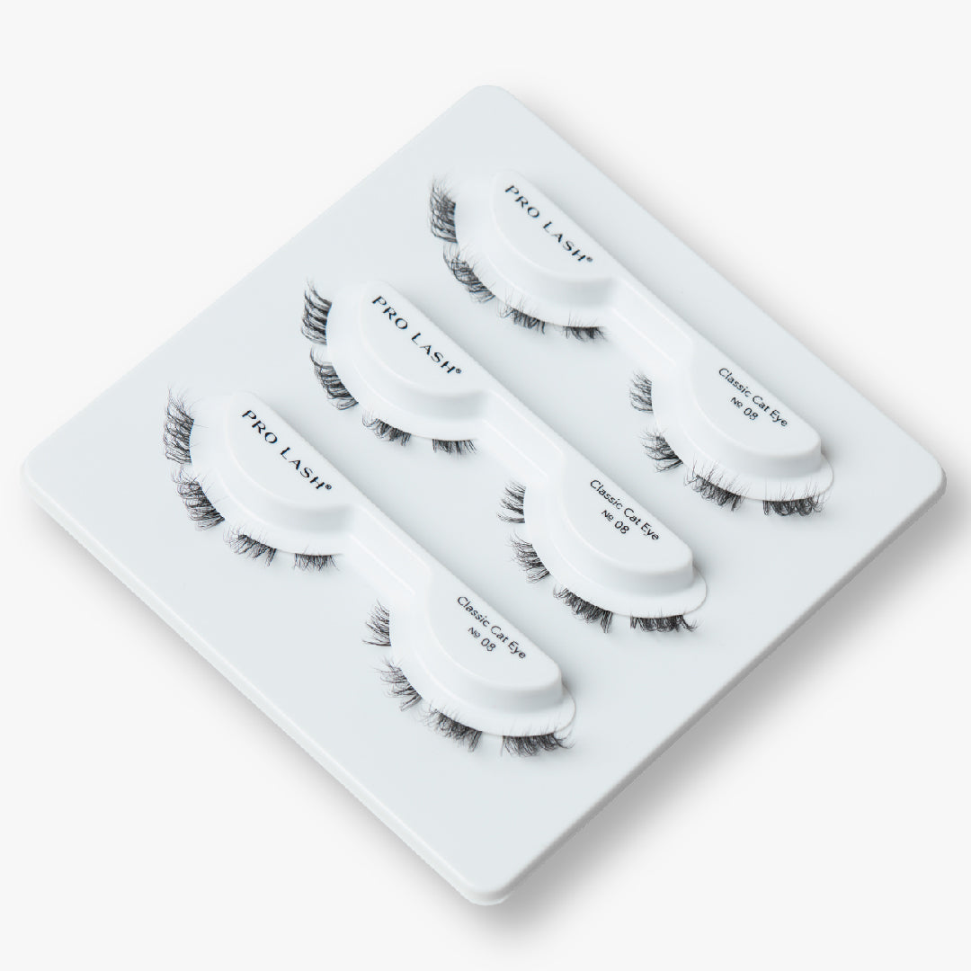 Cat eye classic lashes in Pro Lash Classic Cat Eye No.08 set featuring three pairs with a natural flared shape