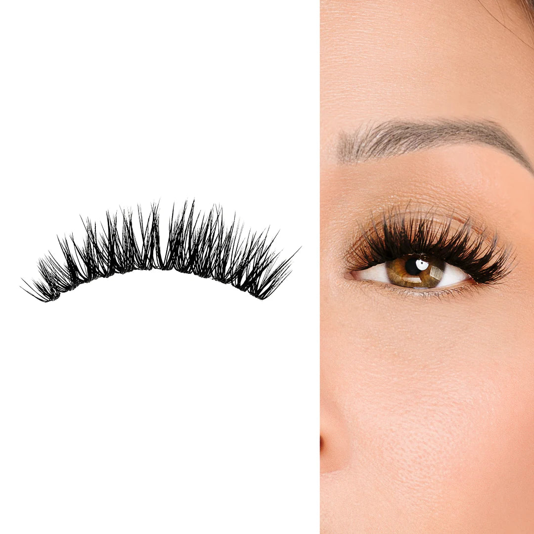 Volume eyelash extensions shown on model's eye with full, fluffy lash strip for a bold, glamorous look.