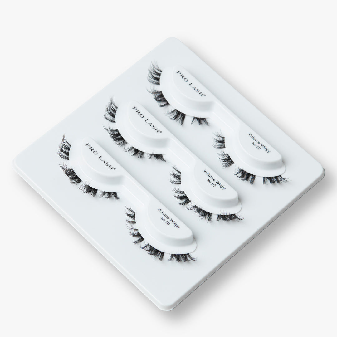 Volume wispy lashes in Pro Lash Volume Wispy No.10 style featuring four premade sets with soft, fluttery design.