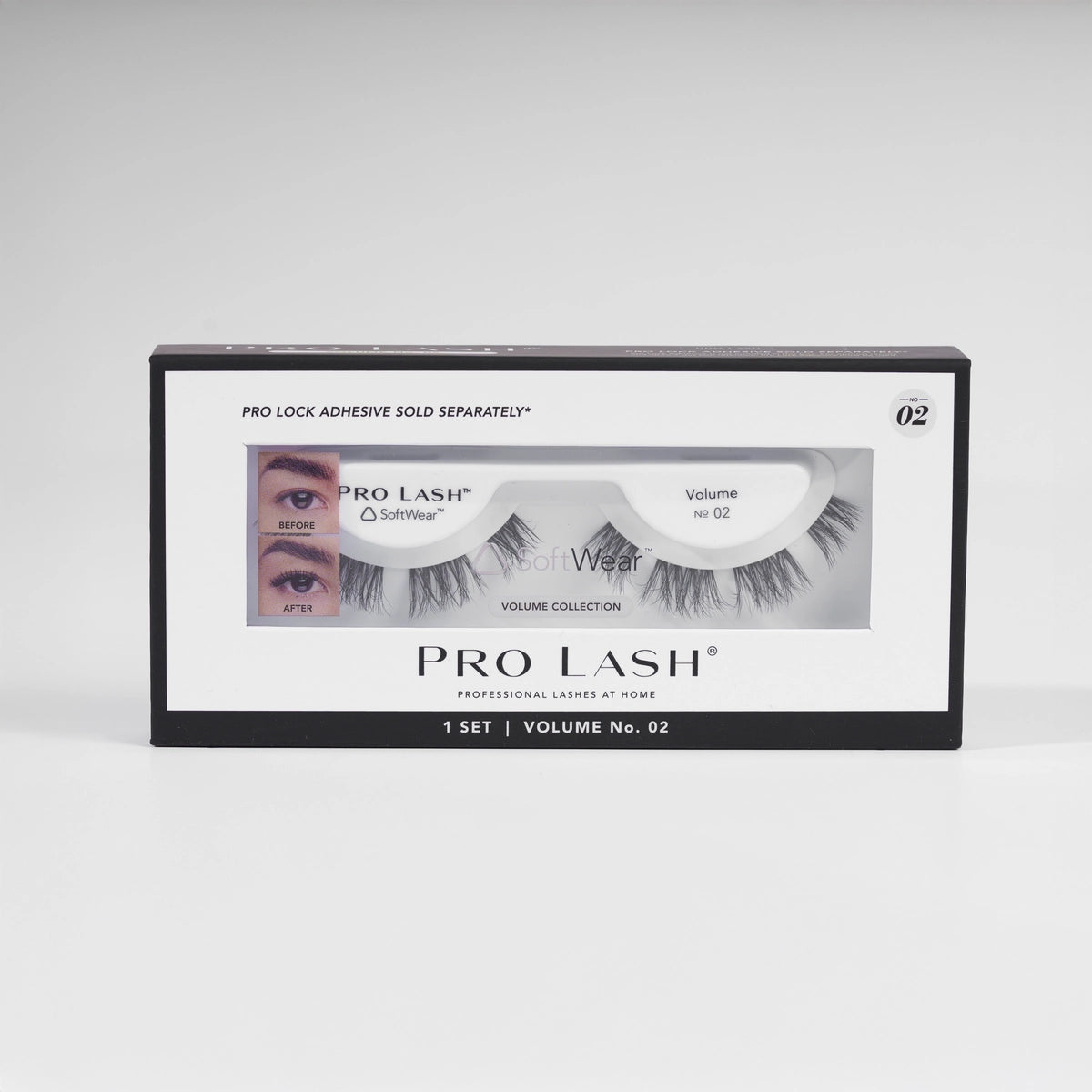 Wispy volume lash extensions in Pro Lash Volume No.02 single set with SoftWear band, designed for fuller lashes and a lifted eye effect with 10-day wear.