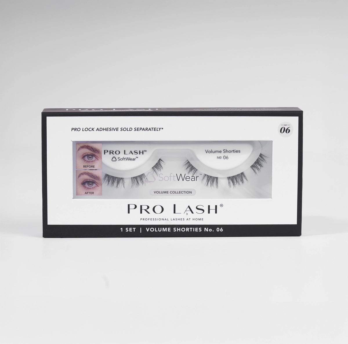 Volume wispy lash extensions in Pro Lash Volume Shorties No.06 single set with SoftWear band, designed for fuller, fluttery lashes and comfortable 10-day wear.