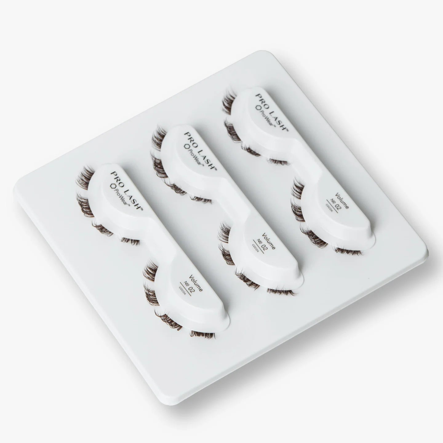 Eyelash extensions volume set featuring Pro Lash Volume No. 02 with three pairs of full, curled lashes for bold definition.
