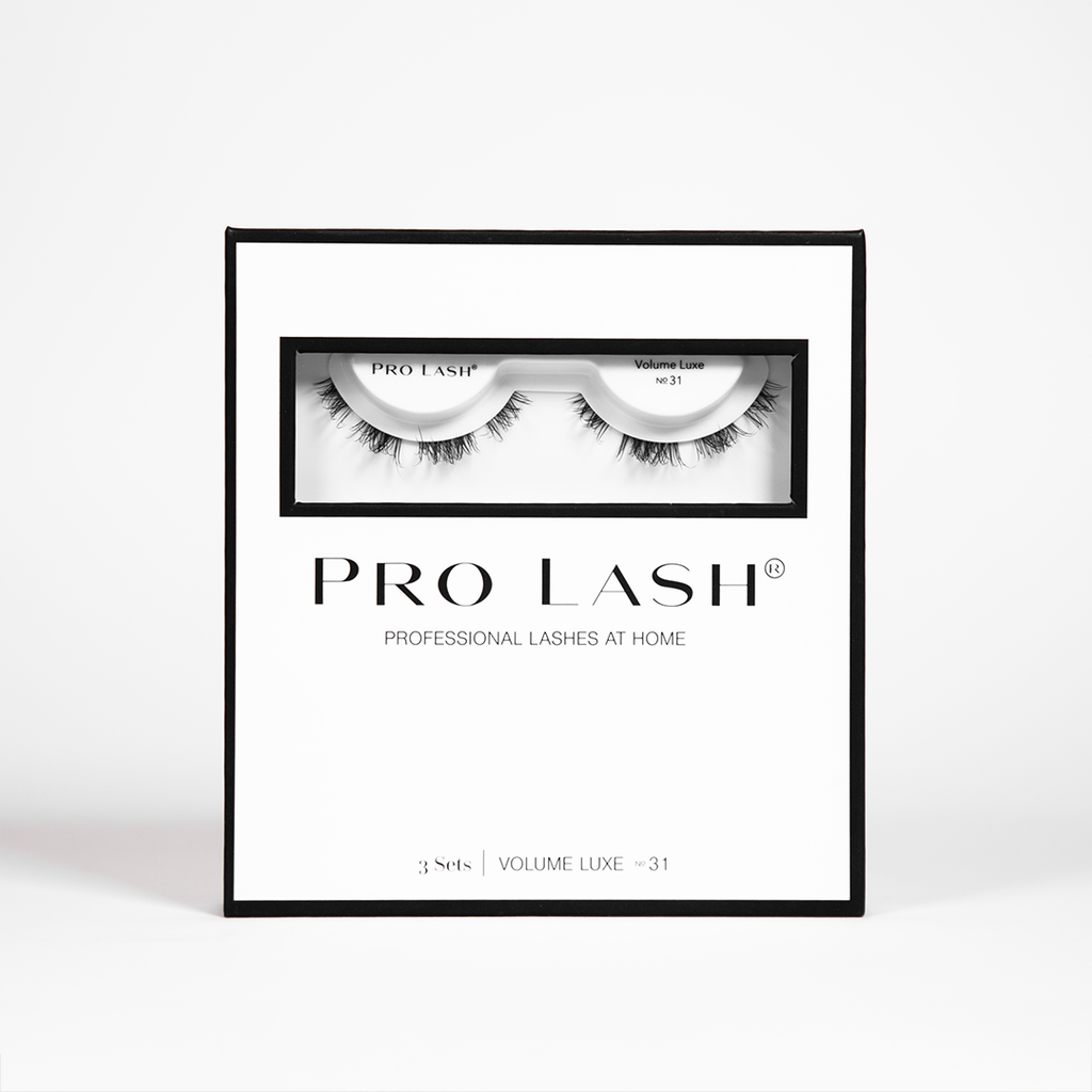 Volume set eyelash extensions in Pro Lash packaging featuring three pairs of Volume Luxe No.31 lashes for at-home use.