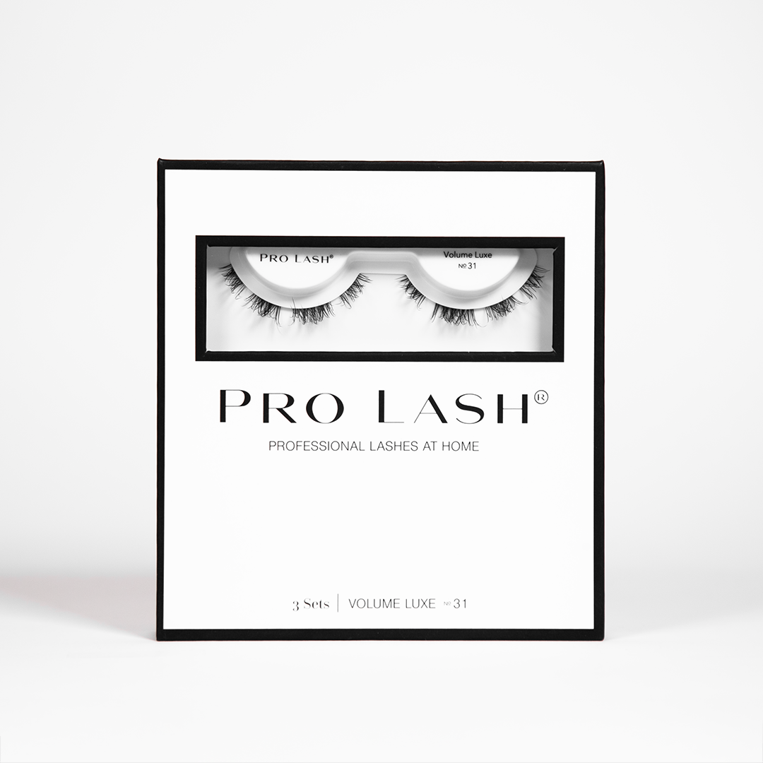 Volume set eyelash extensions in Pro Lash packaging featuring three pairs of Volume Luxe No.31 lashes for at-home use.
