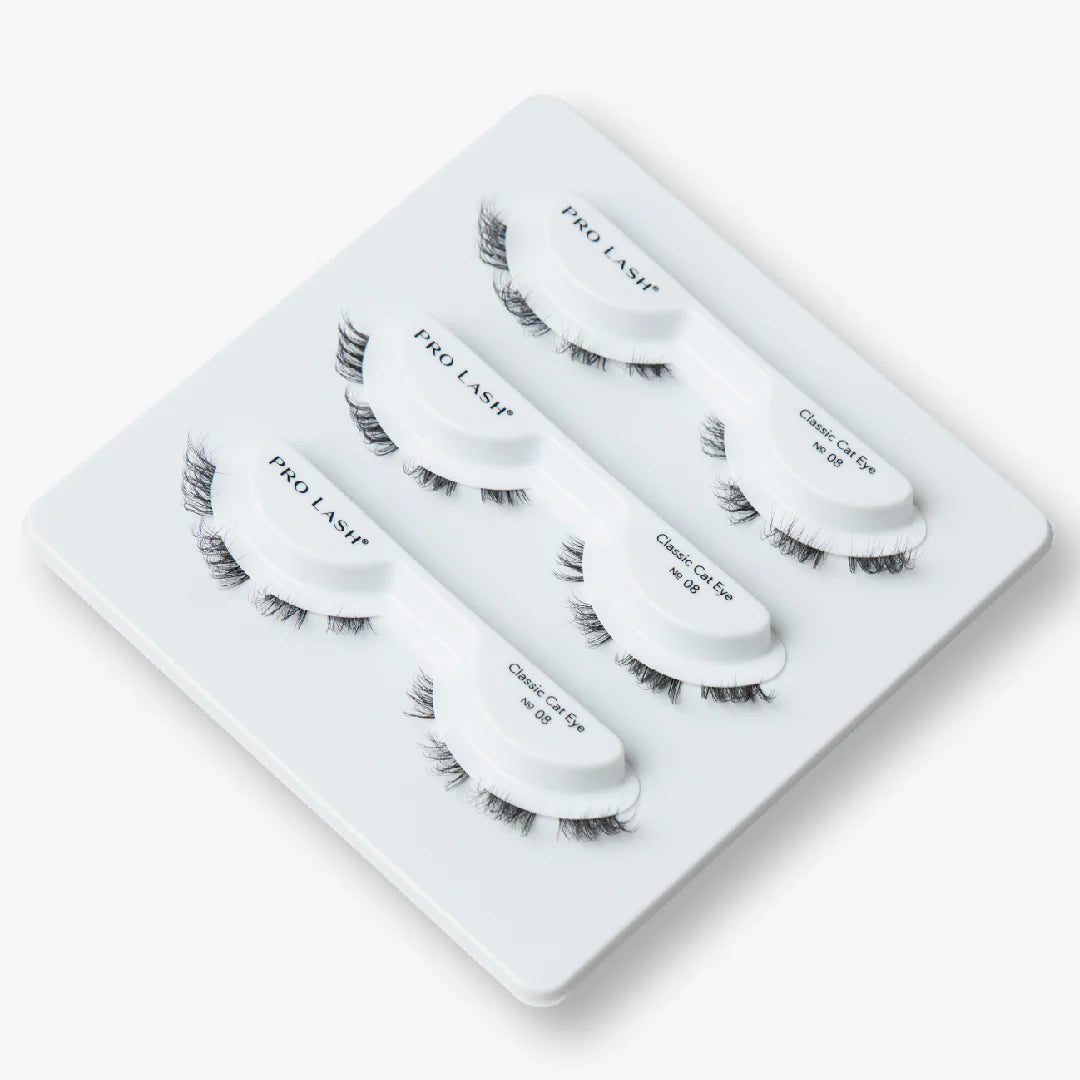 Classic lash cat eye set by Pro Lash featuring three pairs of Classic Cat Eye No.08 lashes with flared outer corners