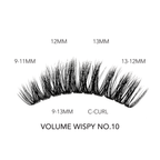 Wispy volume lashes in C-curl with lengths from 9MM to 13MM shown in style VOLUME WISPY NO.10.