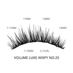 Wispy volume eyelash extensions in C-curl with 7–15MM lengths shown in style VOLUME LUXE WISPY NO.23.