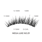 Mega eyelash extensions with D-curl and mixed lengths from 9MM to 15MM in style MEGA LUXE NO.29.