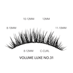 Eyelash extensions volume set featuring C-curl lashes in mixed lengths from 8mm to 12mm for a bold, layered look.