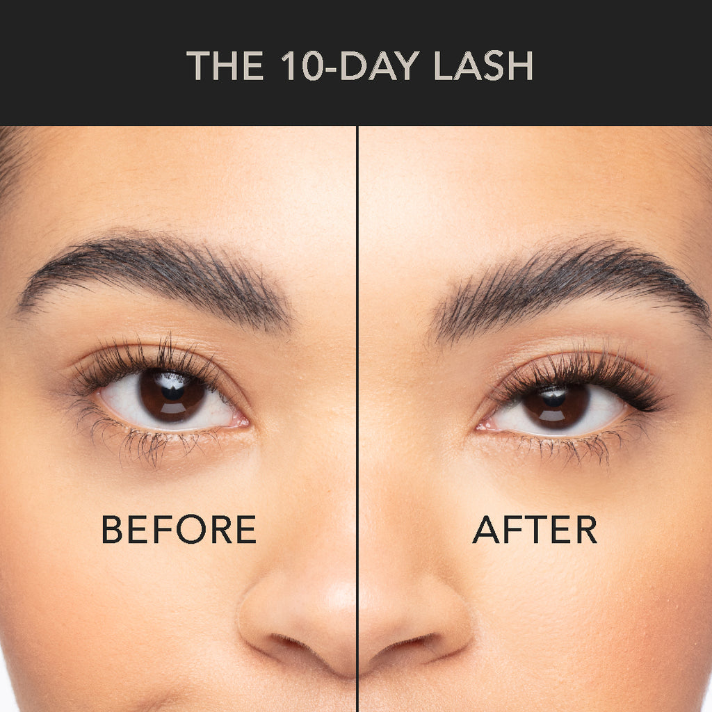 A close-up before-and-after comparison shows natural lashes on the left and wispy volume lashes applied on the right, enhancing fullness and curl.