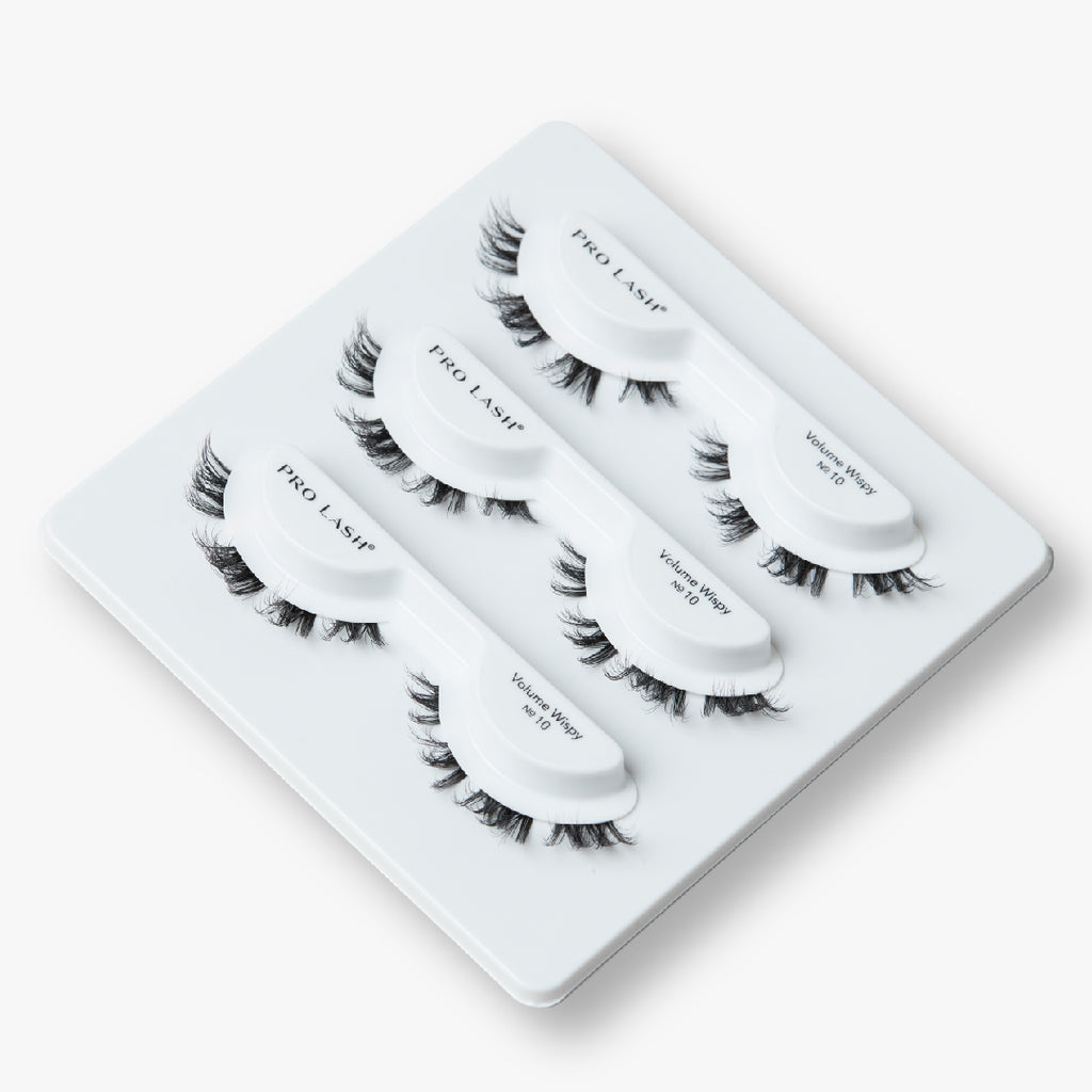 Volume wispy lashes in Pro Lash Volume Wispy No.10 style featuring four premade sets with soft, fluttery design.