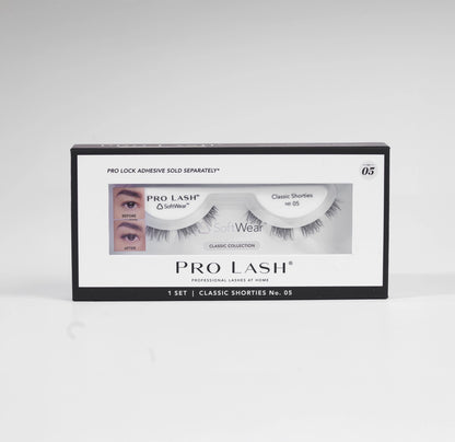 Short lash extensions in Pro Lash Classic Shorties No.05 single set with SoftWear band, designed for a natural enhancement and comfortable 10-day at-home wear.