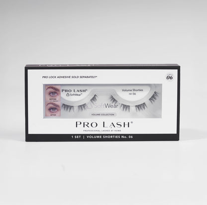 Volume wispy lash extensions in Pro Lash Volume Shorties No.06 single set with SoftWear band, designed for fuller, fluttery lashes and comfortable 10-day wear.