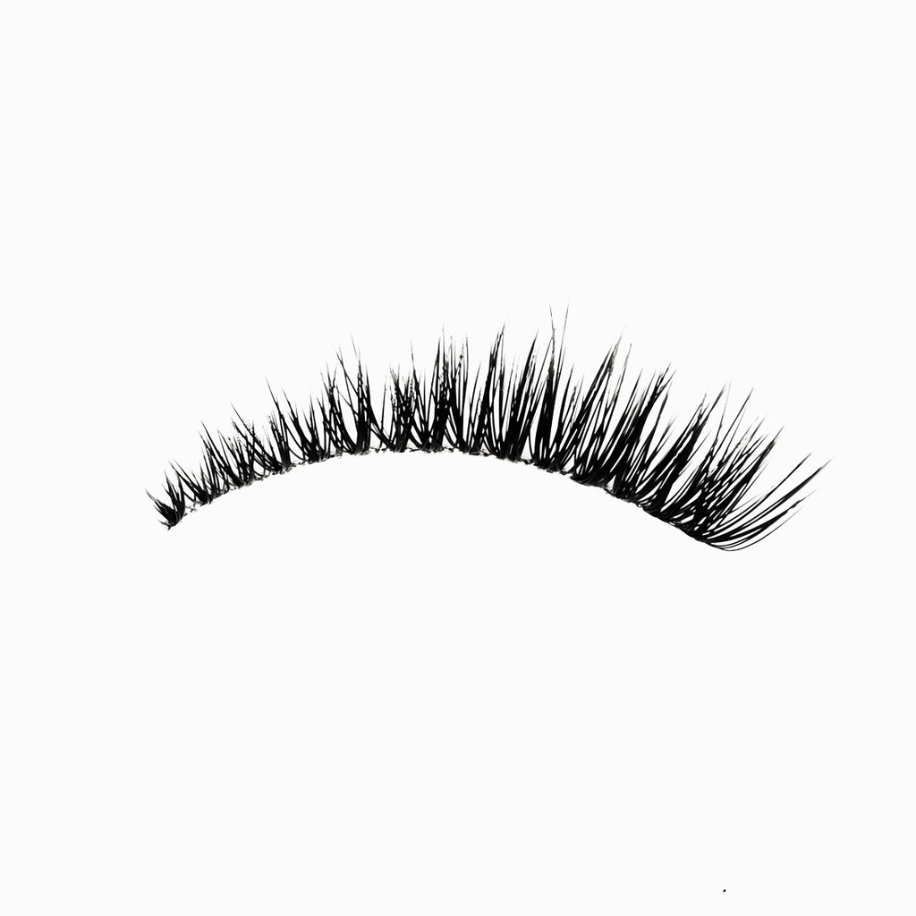 Wispy volume eyelash extensions with flared cat eye shape and layered texture for a lifted, dramatic effect.